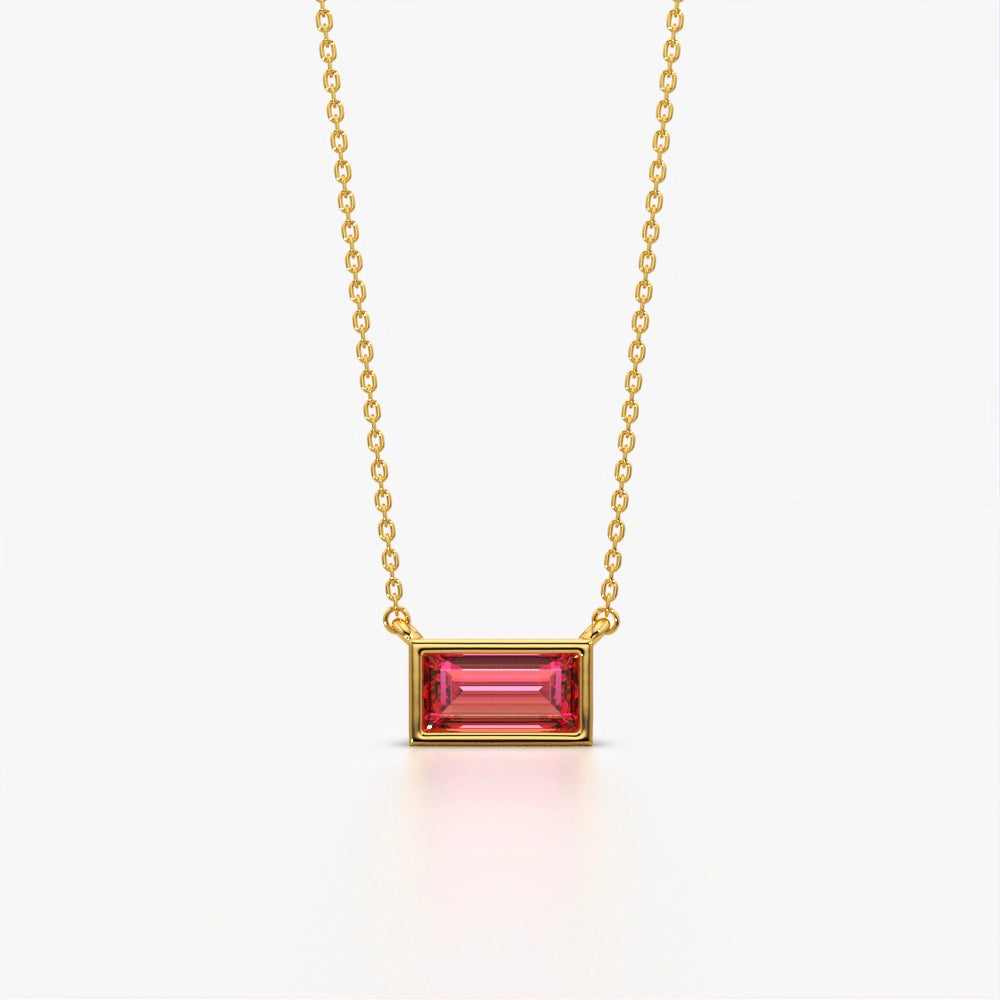 Pink Baguette Solitaire Necklace