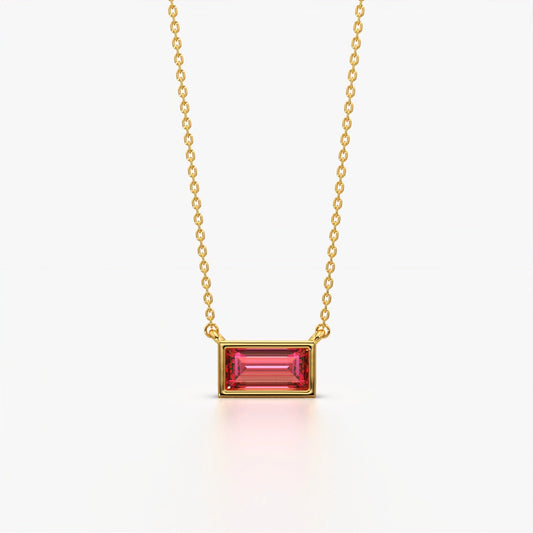 Pink Baguette Solitaire Necklace