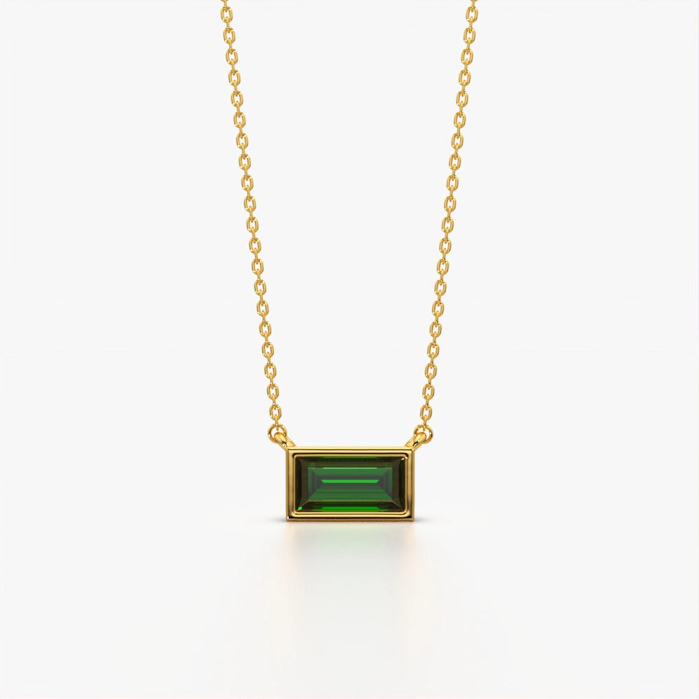Green Baguette Solitaire Necklace