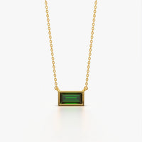 Minimal Green Baguette Pendant Necklace
