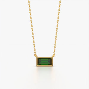 Green Baguette Solitaire Necklace