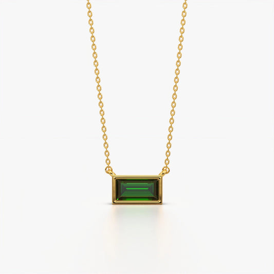 Green Baguette Solitaire Necklace