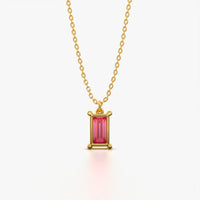 Gold Vermeil necklace with a pink gemstone pendant on a white background
