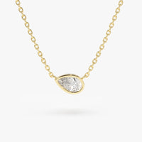 Sideways Pear Bezel Pendant Necklace