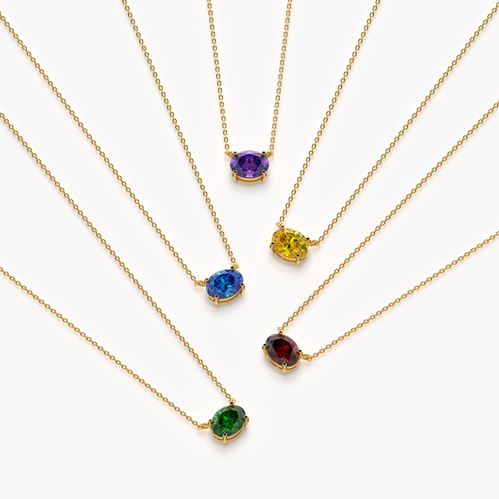 East west oval solitaire necklace in 18K gold vermeil