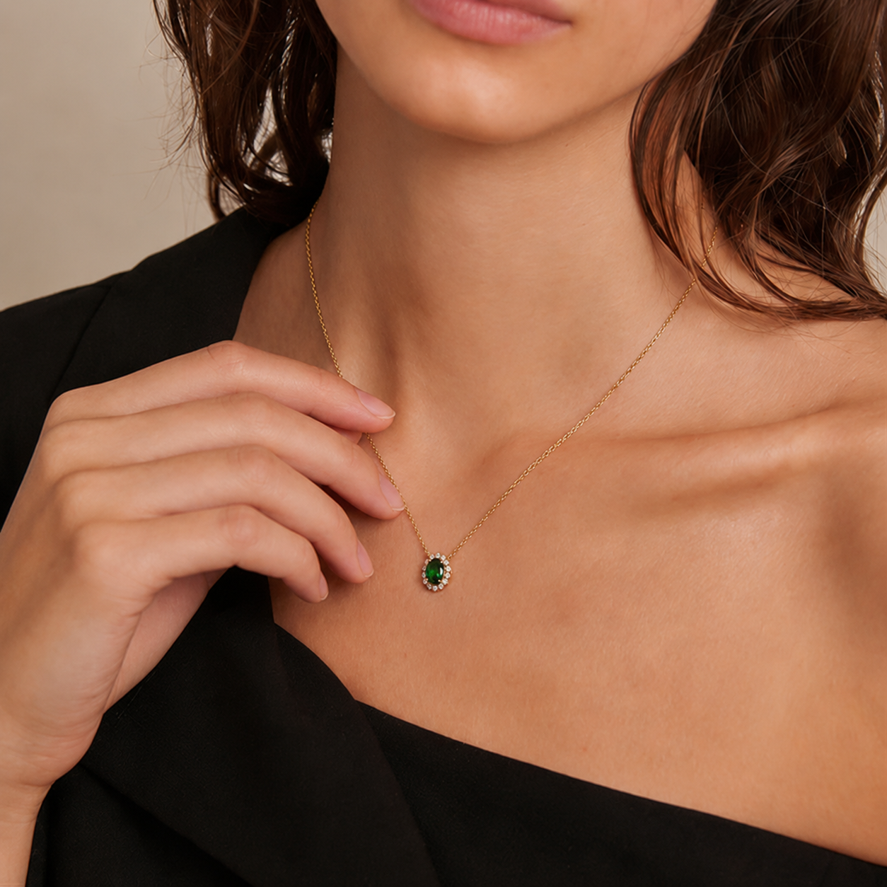 Royal Oval Halo Pendant Necklace