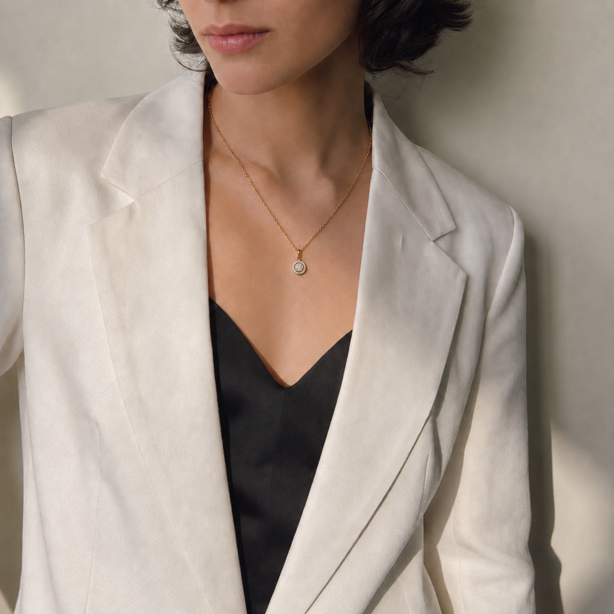 Halo Cluster Round Pendant Necklace