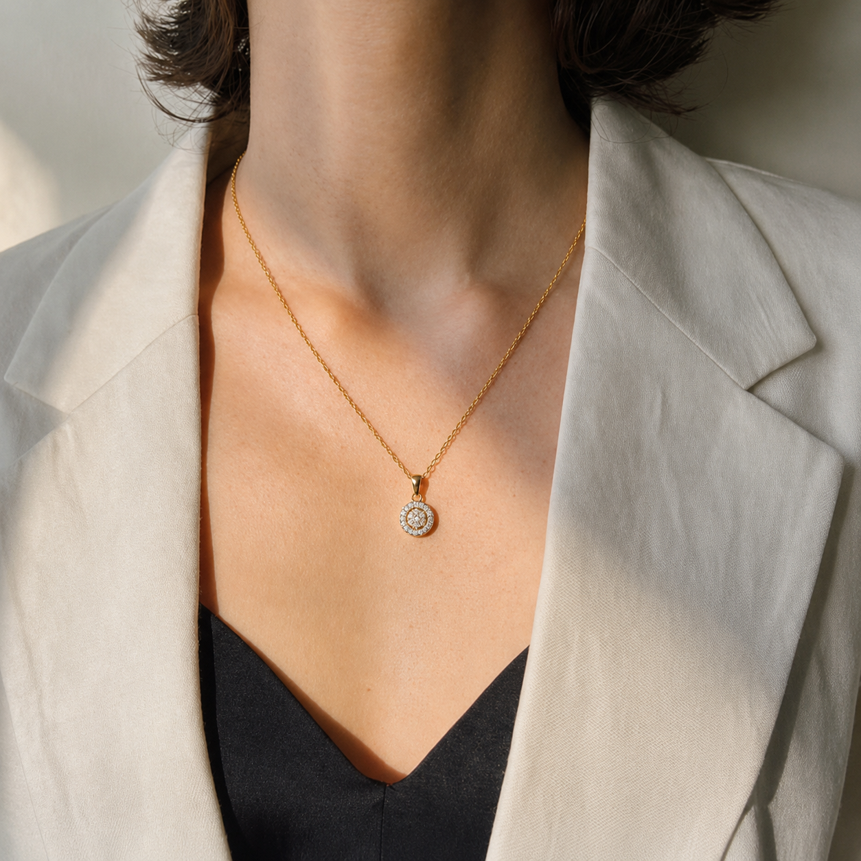 Halo Cluster Round Pendant Necklace