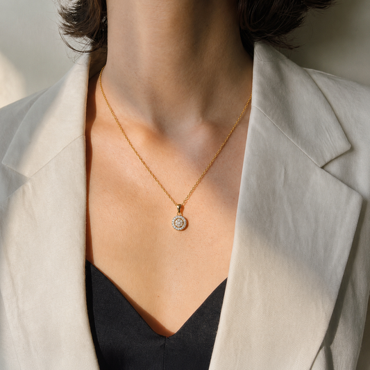 Round Cluster Halo Pendant Necklace
