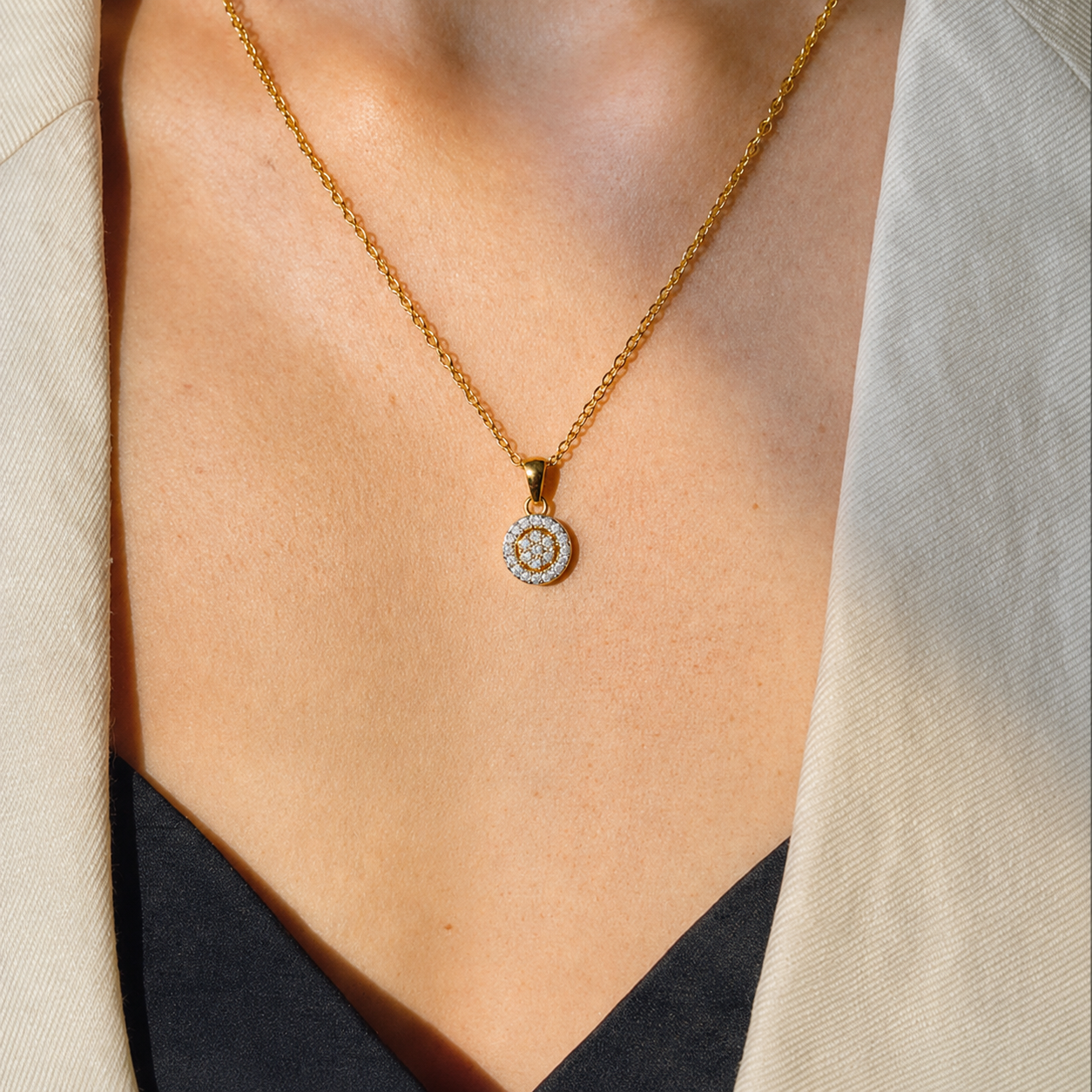 Halo Cluster Round Pendant Necklace