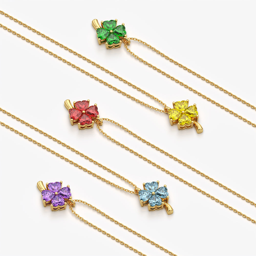 Four Leaf Clover Heart Pendant Necklace