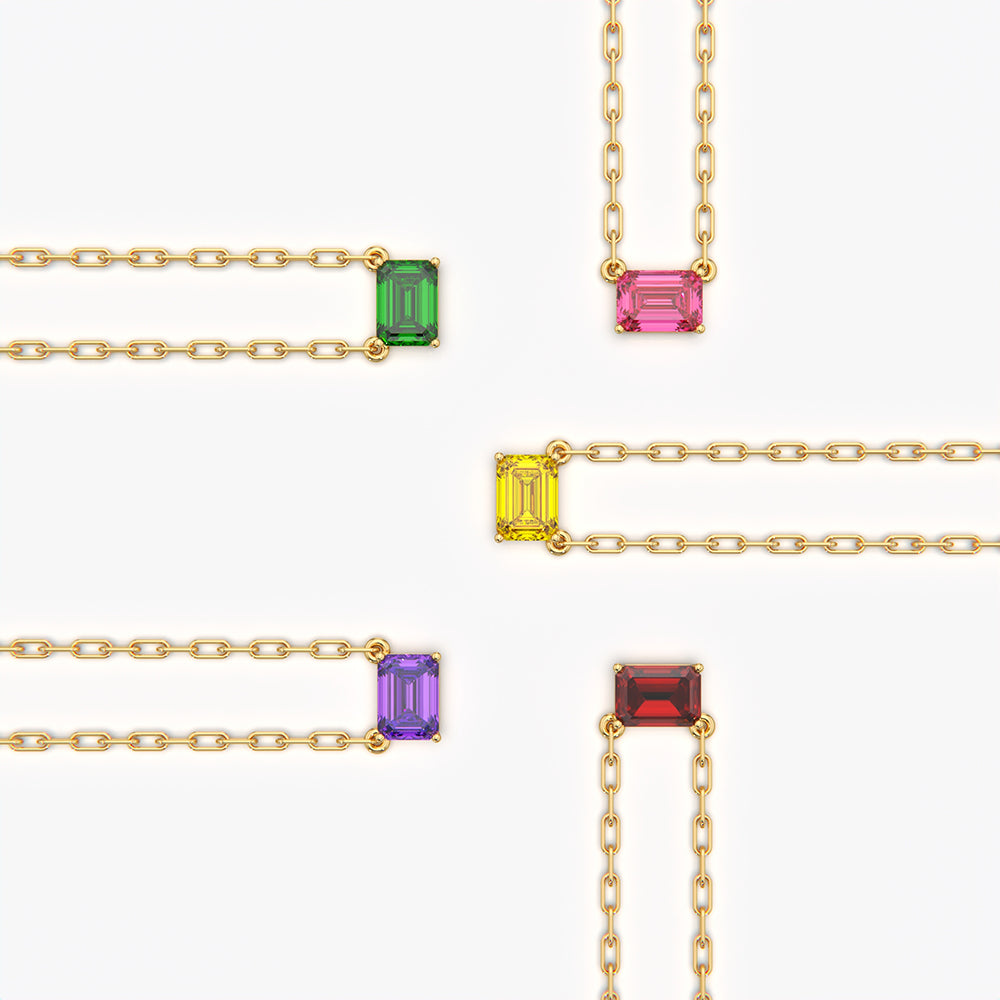East West Emerald Cut Paperclip Chain Necklace