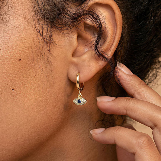 Blue Evil Eye Necklace and Huggie Earrings Set