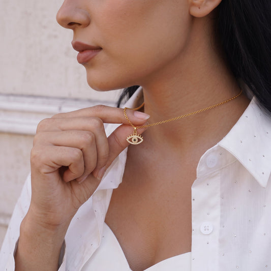 Blue Evil Eye Necklace and Huggie Earrings Set