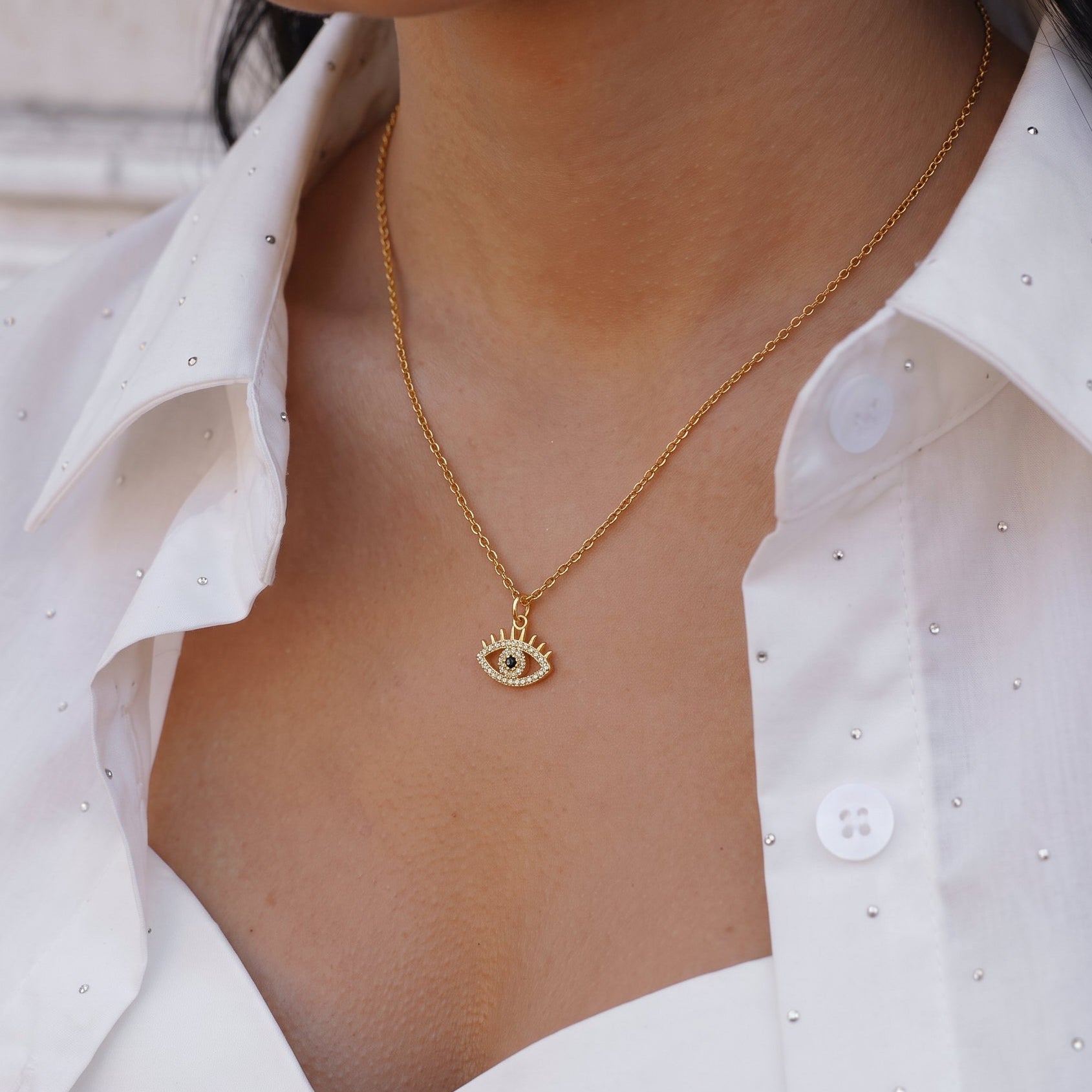 Blue Evil Eye Necklace and Huggie Earrings Set