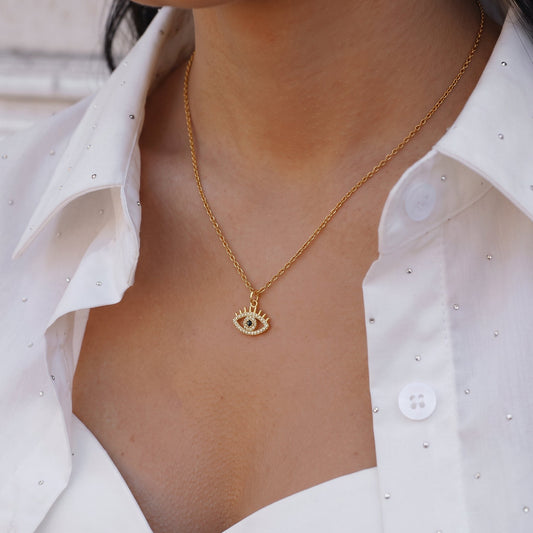 Blue Evil Eye Necklace and Huggie Earrings Set