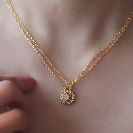 Celestial Sun and Moon Pendant Necklace Set