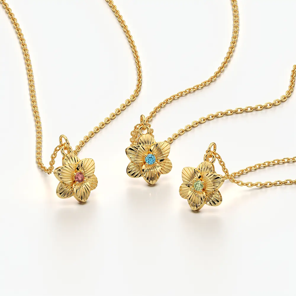 Fluted Blossom Flower Pendant Necklace