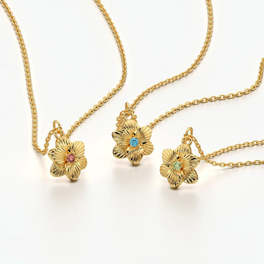 Fluted Blossom Flower Solitaire Pendant Necklace