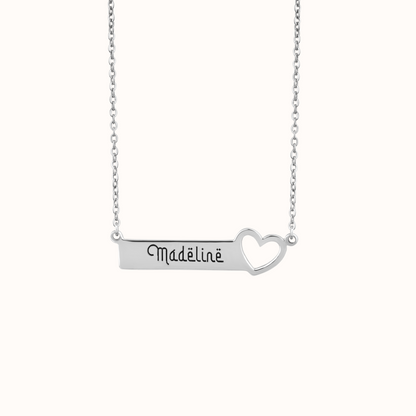Engraved Bar Necklace with Heart