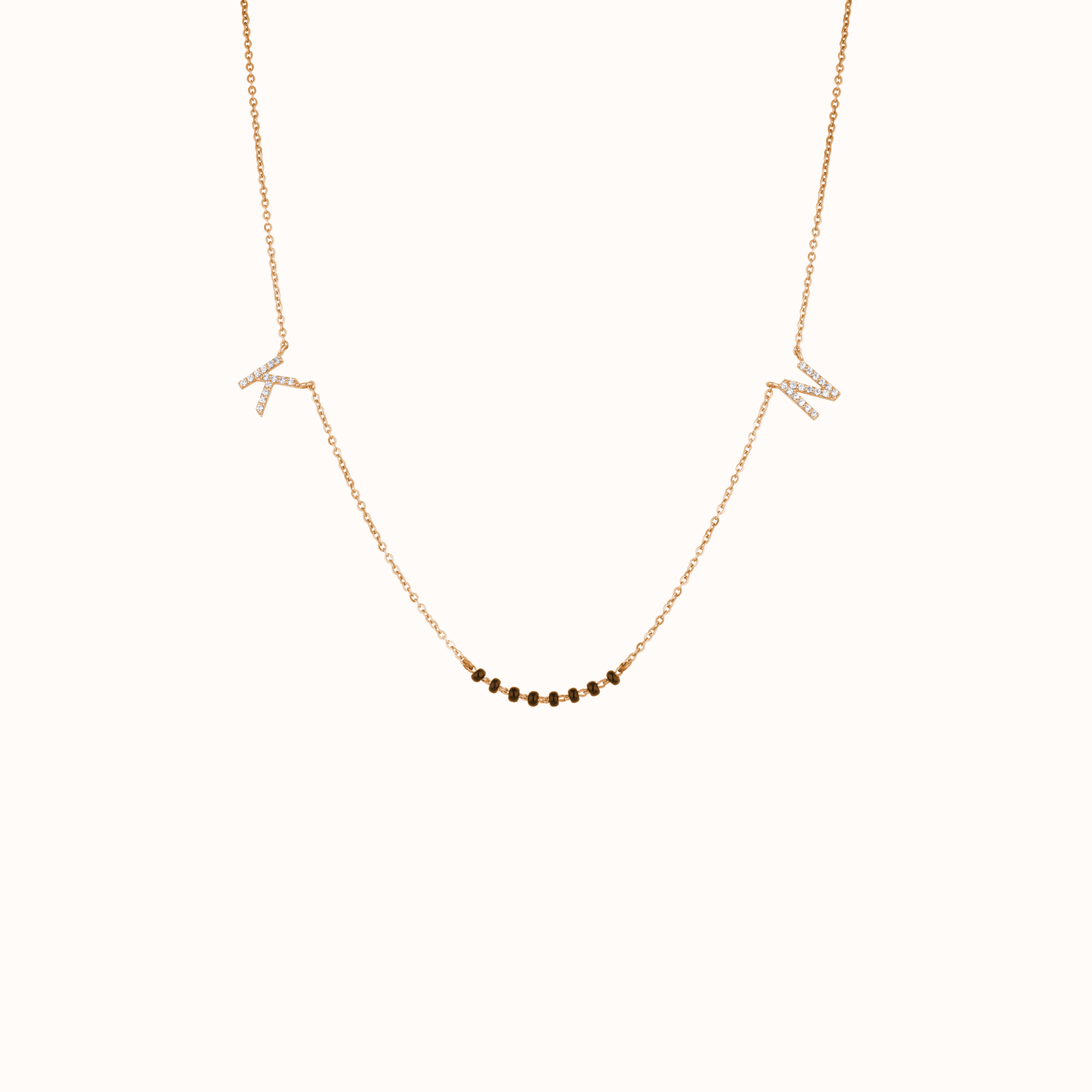 Silver Beaded Necklace with Initial Charms