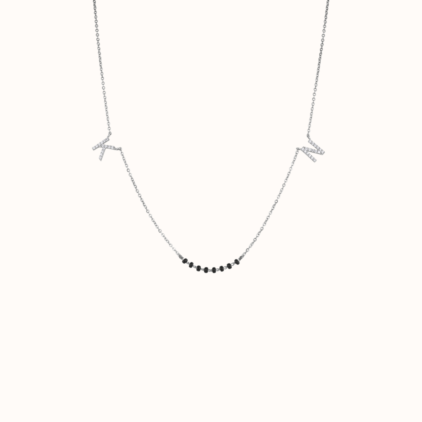 Silver Beaded Necklace with Initial Charms