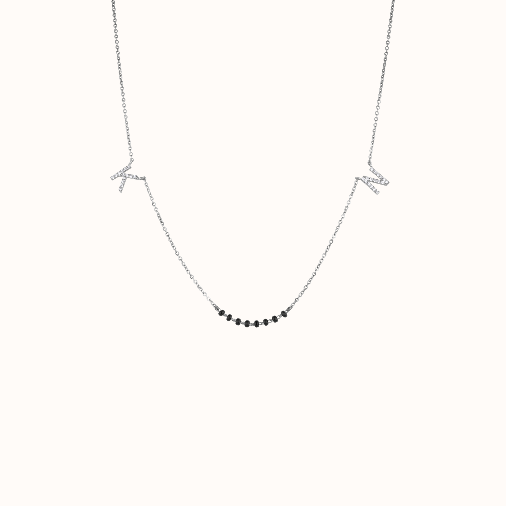 Silver Beaded Necklace with Initial Charms