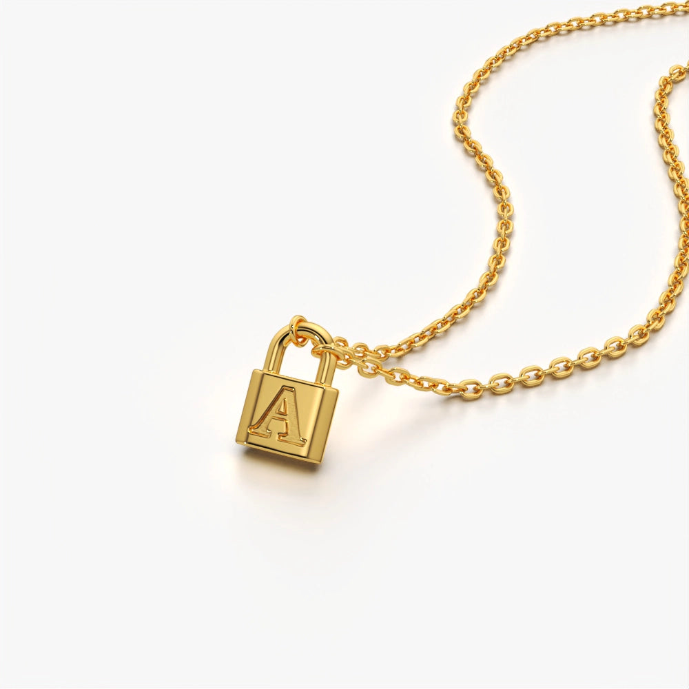 Initial A Padlock Charm Necklace