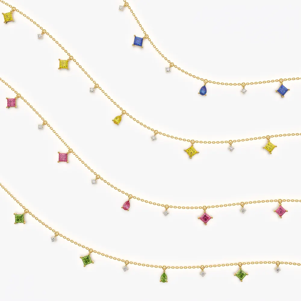 Princess Cut Station Charm Necklace