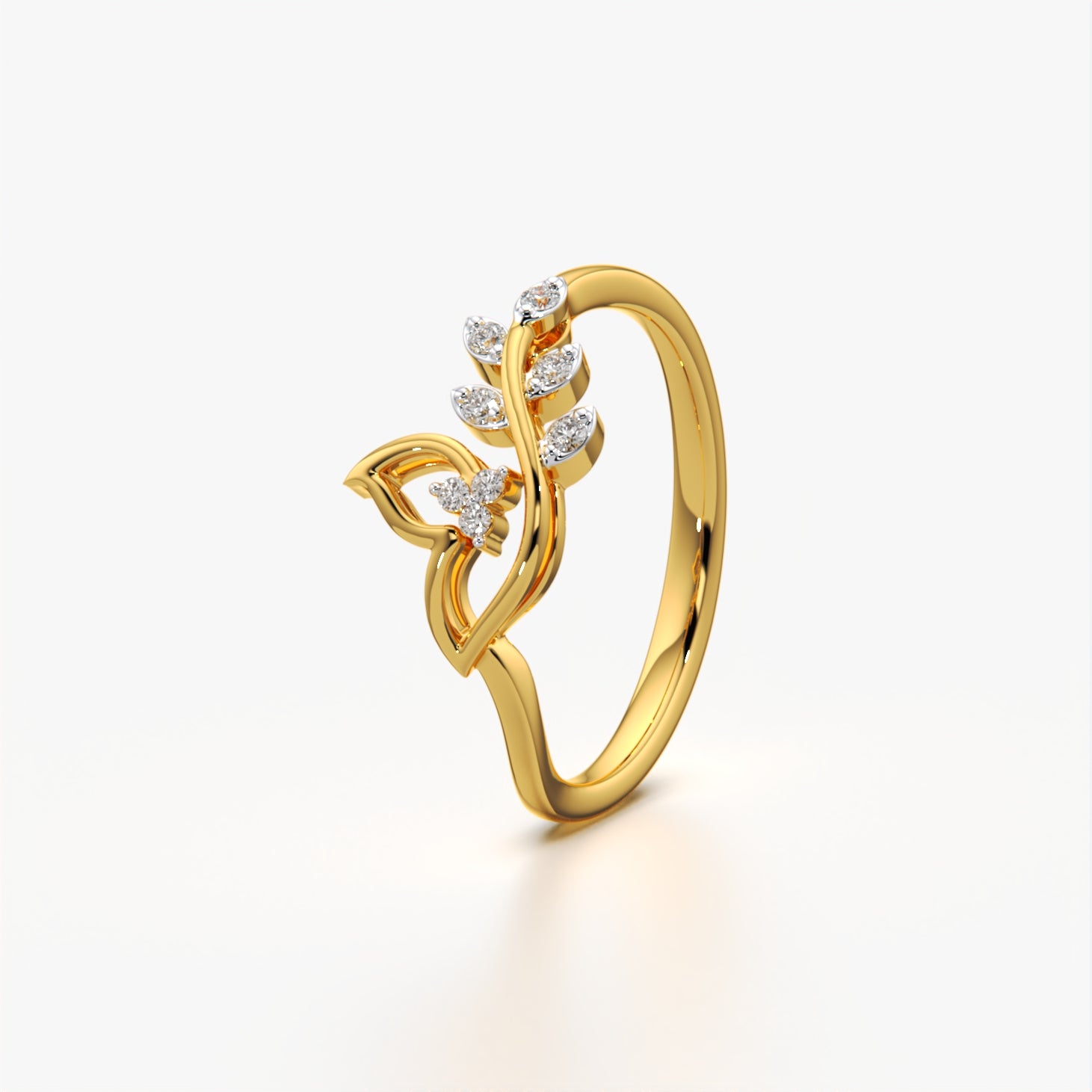 Fashionable Leaf Style Ring 18k Gold Vermeil