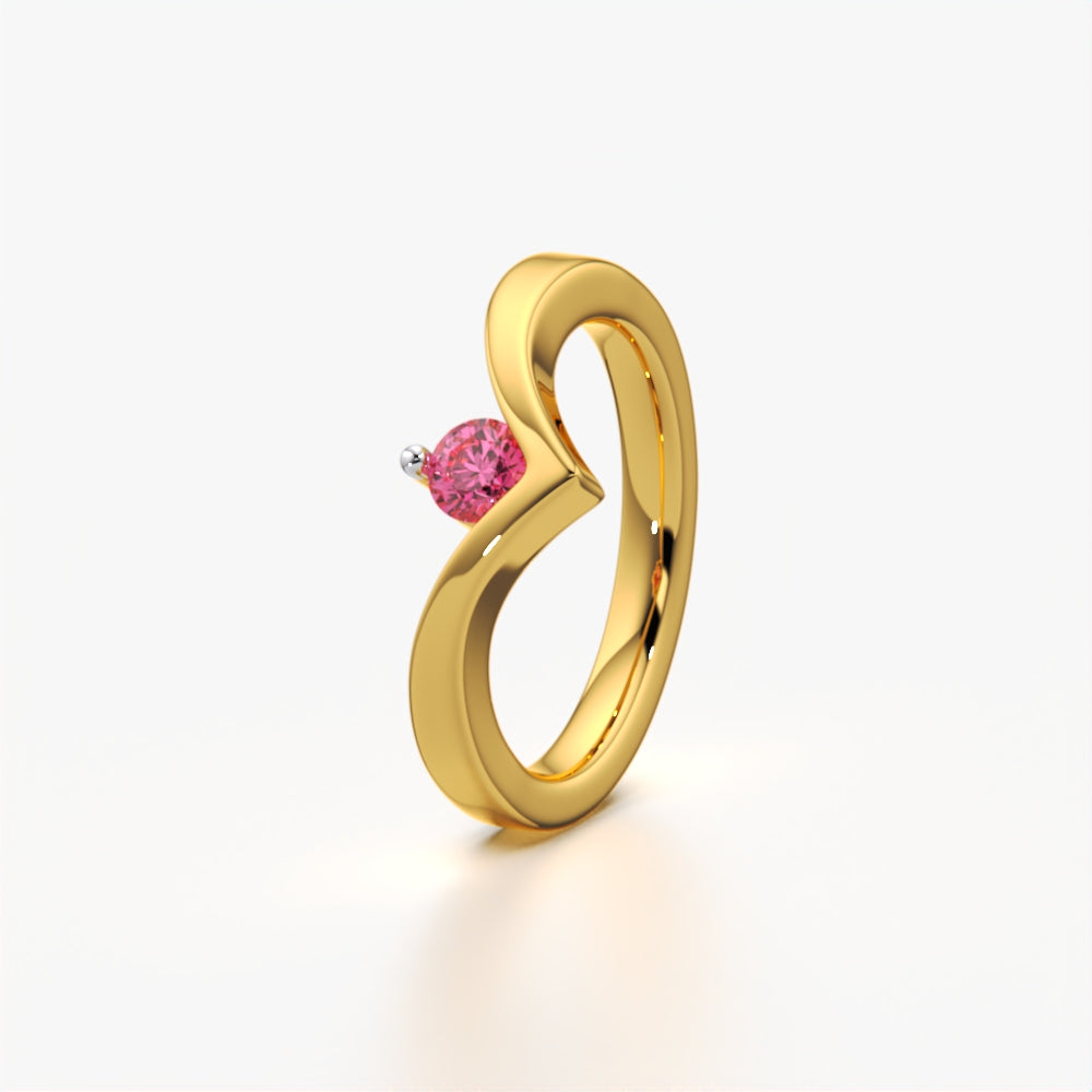 Pink Solitaire Wishbone Ring