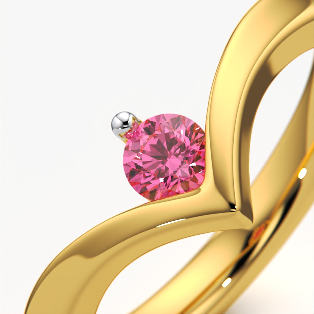 Pink Solitaire Wishbone Ring