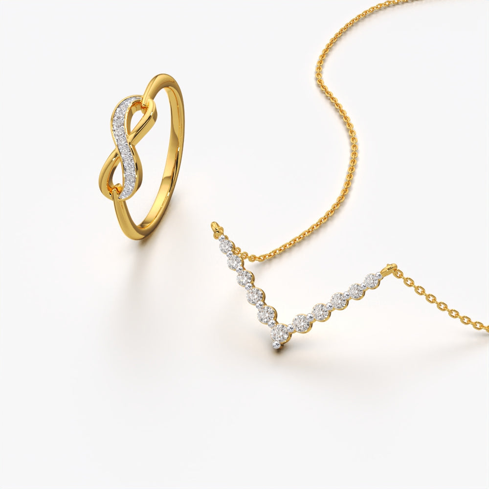 Infinity Ring & Shimmering V Necklace Combo