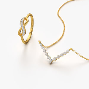 Infinity Ring & Shimmering V Necklace Combo