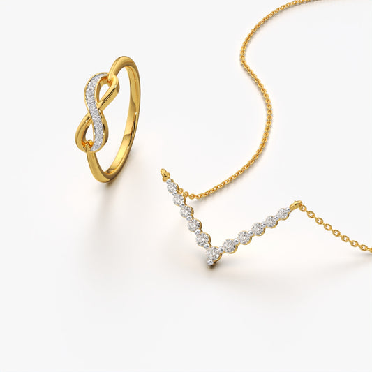 Infinity Ring & Shimmering V Necklace Combo