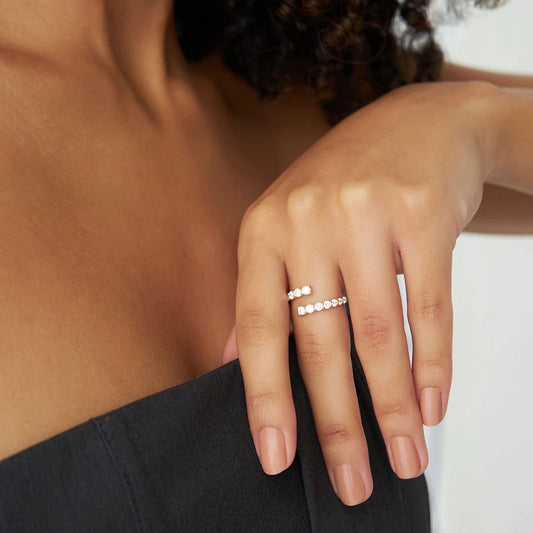 Graduated Round Stone Bypass Open Ring