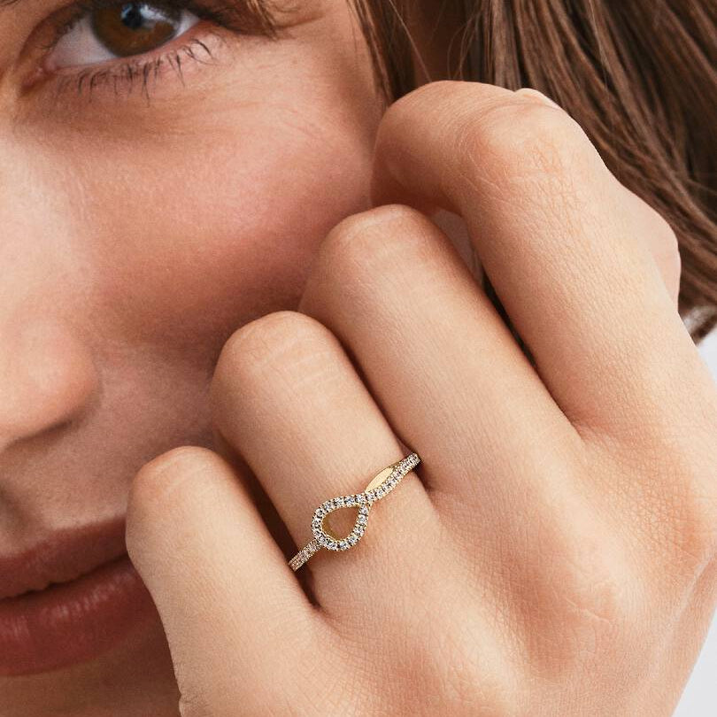 Open Teardrop Pave Ring
