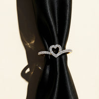 Open Heart Outline Ring with Pave Band