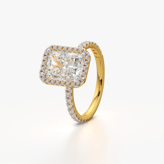 Dazzling Radiant-Cut Halo Ring