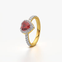Ruby Heart Halo Pave Ring