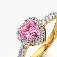 Pink Heart Halo Pave Ring