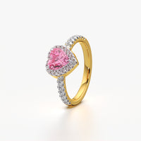Pink Heart Halo Pave Ring