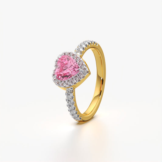 Pink Heart Diamond Halo Ring