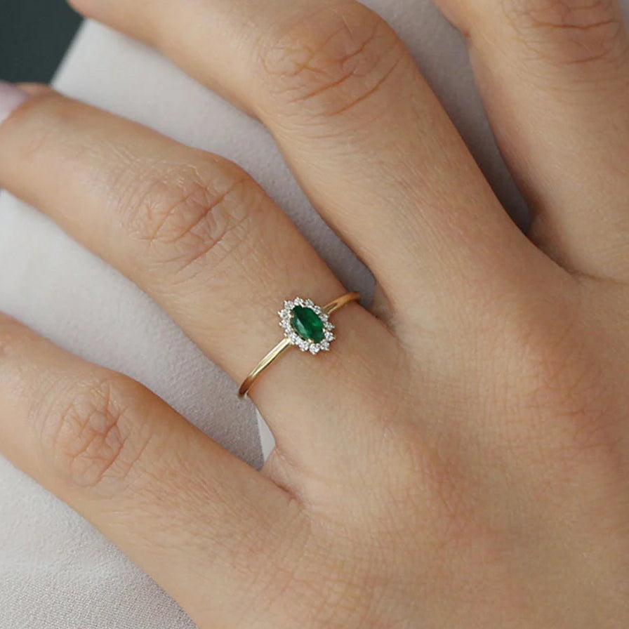 Emerald Halo Oval Ring