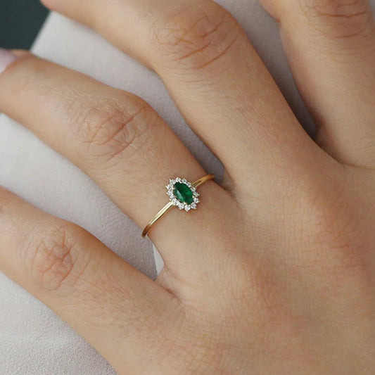 Oval Cut Green Diamond Halo Ring
