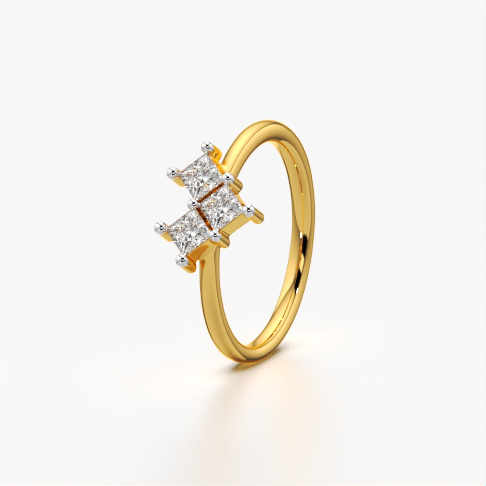 Princess Cut Cluster Staggered Ring