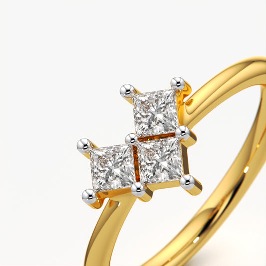 Princess Cut Cluster Staggered Ring