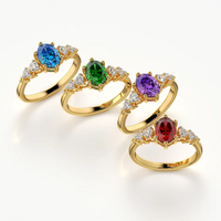 Blue Oval Centre Ring with Cluster Side Stones