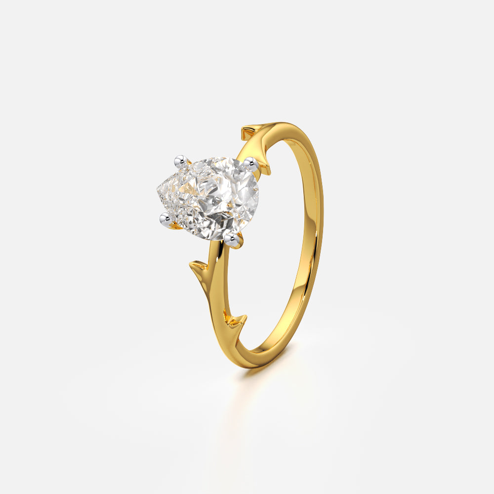 Pear Cut Thorn Band Solitaire Ring