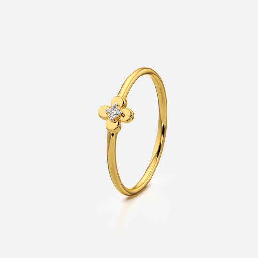 Four Petal Flower Solitaire Ring